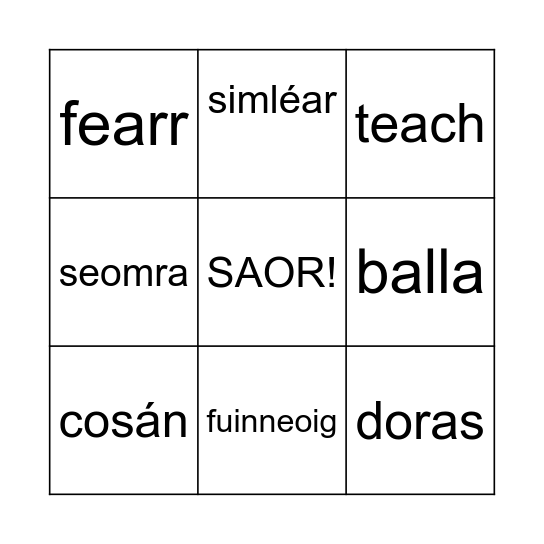 Sa Bhaile Bingo Card