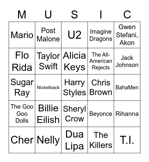 Music Bingo 54  (1997-2023) Bingo Card