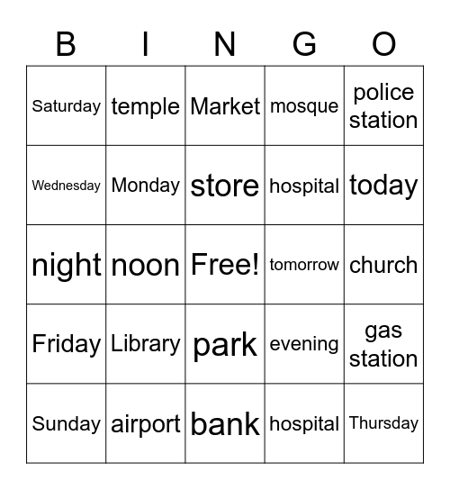 Word Bingo Lesson 38 Bingo Card