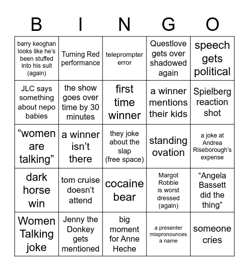 Oscars Bingo 2023 Bingo Card