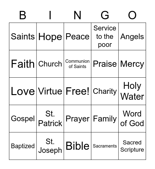 Communion of Saints Bingo Card