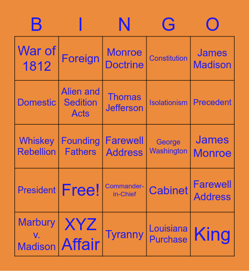 Challenges in the New Republic Bingo Card