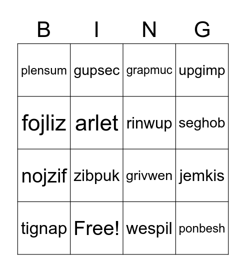 Multisyllable Nonsense Words Bingo Card