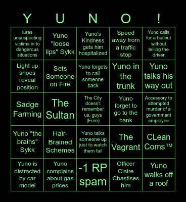 The Return of Yuno Bingo Card