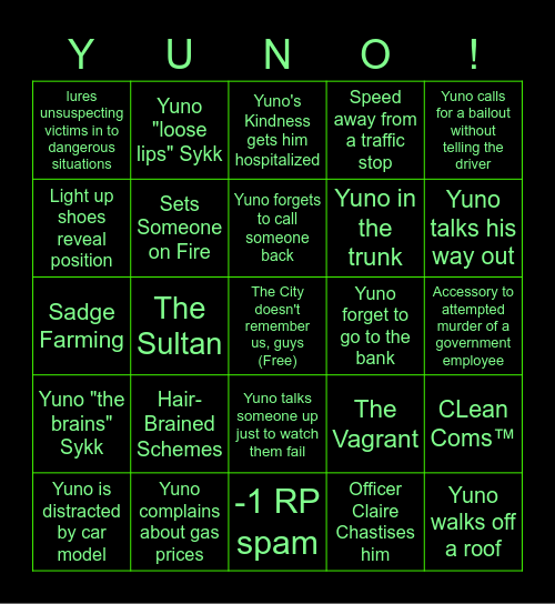 The Return of Yuno Bingo Card