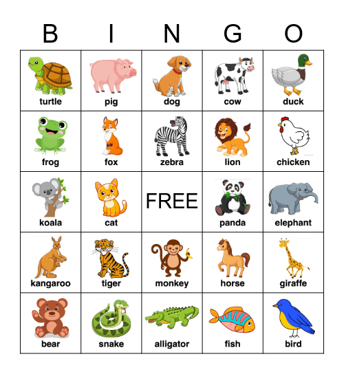 Animals Bingo Card