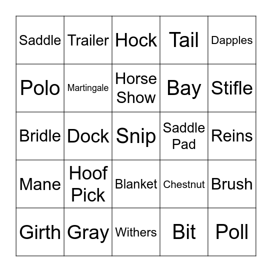 Horses Bingo Card