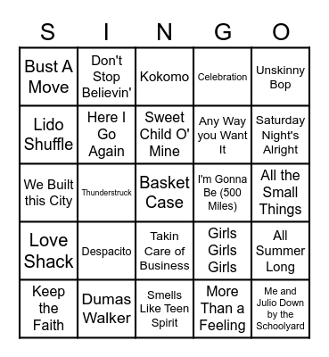 OG Basketball SINGO 1 Bingo Card