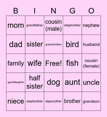 Family - English to Spanish Bingo Card