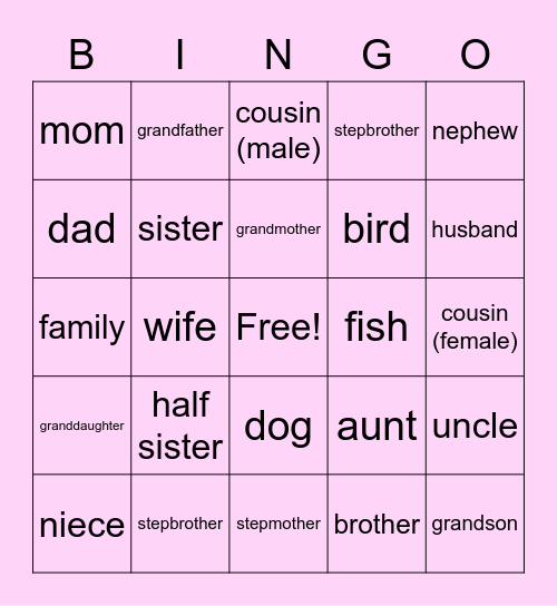 Family - English to Spanish Bingo Card