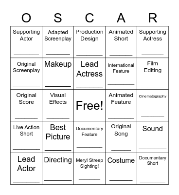 Oscar night 2023 Bingo Card