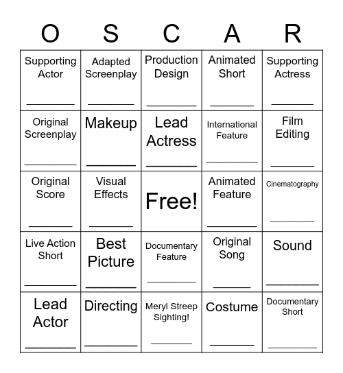 Oscar night 2023 Bingo Card