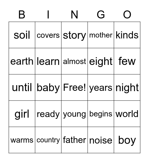 Word Bingo Card
