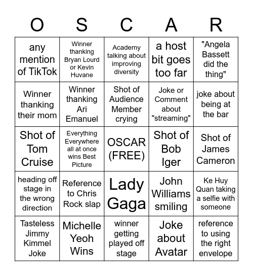 The Academy Awards Bingo Card