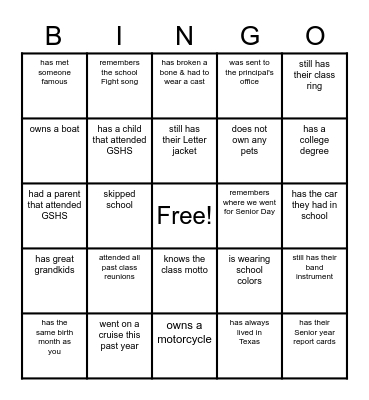 ~Class of 1973~Find Someone Who....... Bingo Card