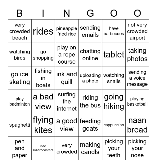 A fun place to go Bingo Card
