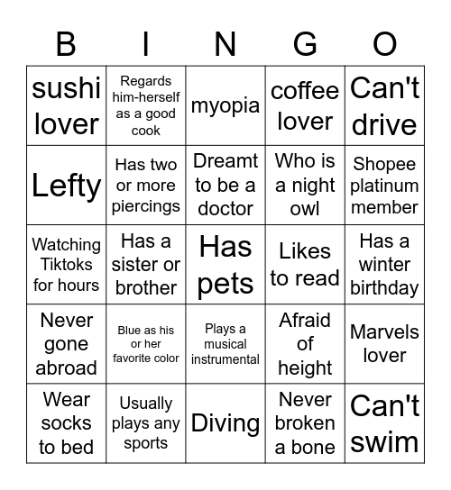 Know Each Other - Cony Bingo Card