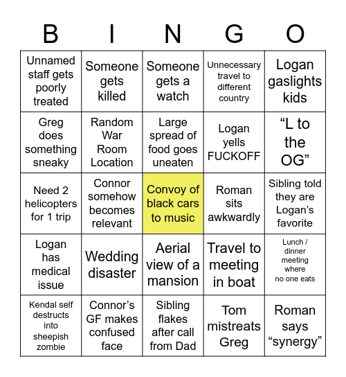 Succession Season Four Bingo Card