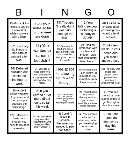 Surviving this Week Bingo Card