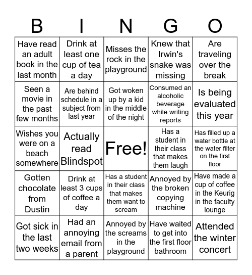 Faculty Bingo Card