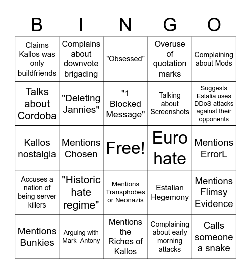 Unhinged Docker Posting BINGO Card