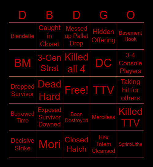 DBD Killer Bingo Card