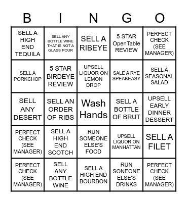 DINNER SERVER BINGO Card