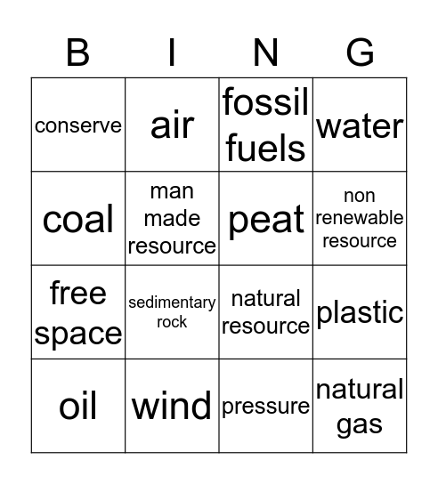 Natural Resource Bingo  Bingo Card