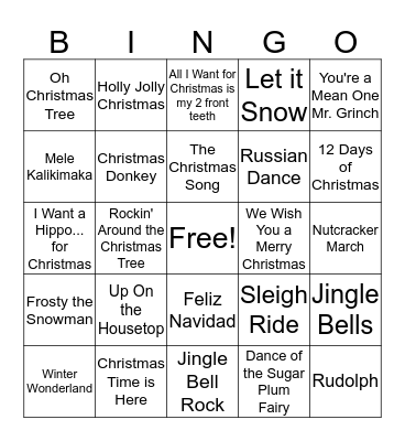 Holiday Song Bingo Card