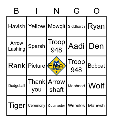 Pack 948 - March 2023 Bridging Ceremony Bingo Card