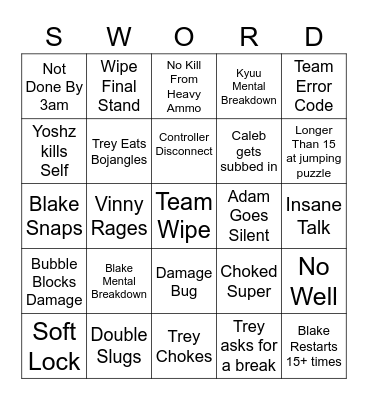 RON Gamers Bingo Card