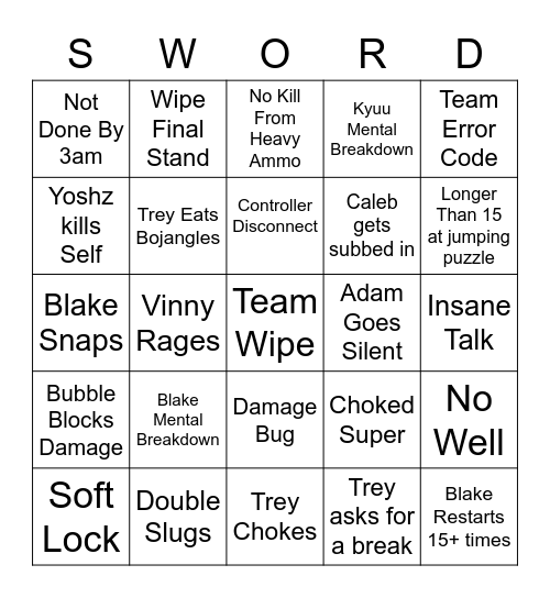 RON Gamers Bingo Card