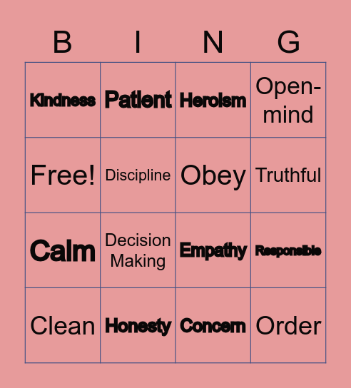 Values Bingo Card