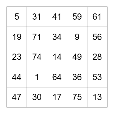 Majesty Christmas Bingo Card