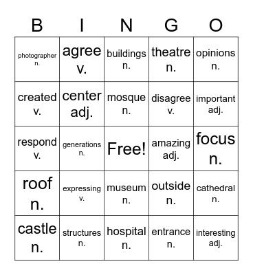 NTIF-2, Unit 6 Vocabulary Bingo Card