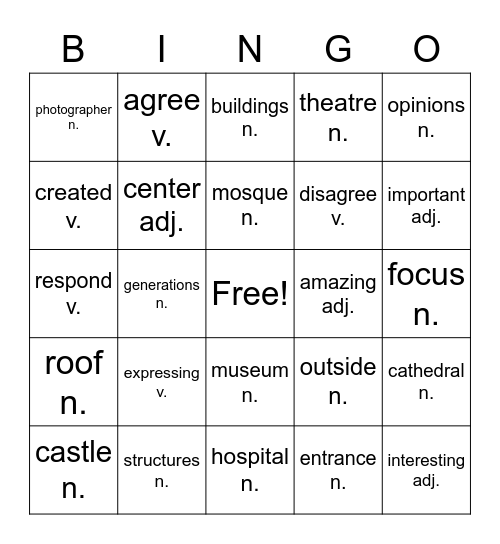 NTIF-2, Unit 6 Vocabulary Bingo Card