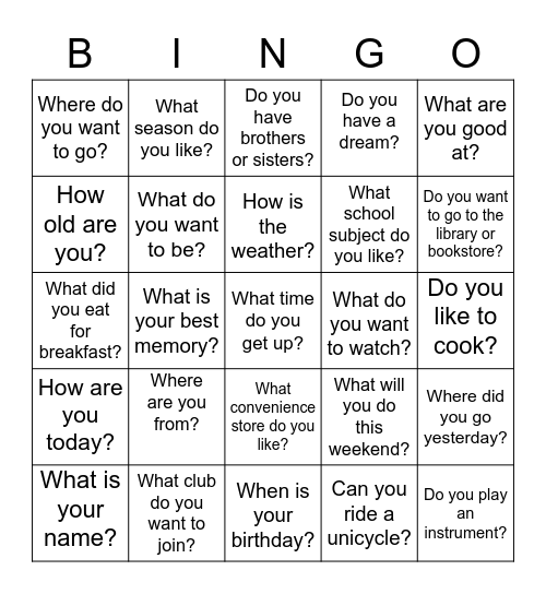 Question/Answer Review HWG 6 Bingo Card