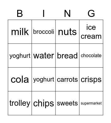 Shopping Bingo Card