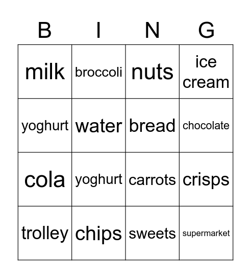 Shopping Bingo Card