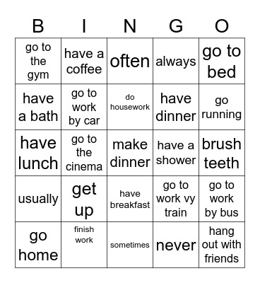 Present Simple Bingo Card