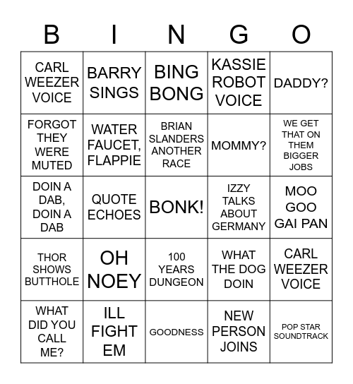 Untitled Bingo Card