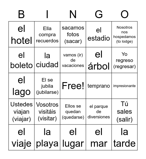 U25 -- De Vacaciones Bingo Card
