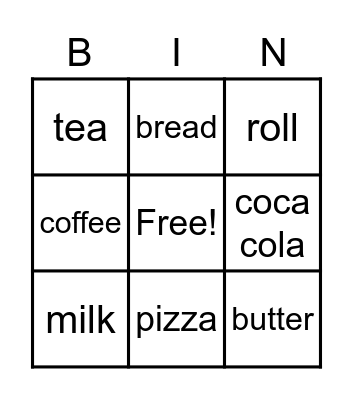 Food Bingo Card