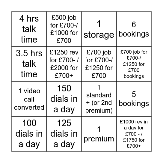 Outbound Sales Bingo Card