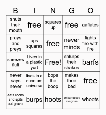 Silly Bingo Card