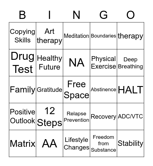 Recovery  Bingo Card