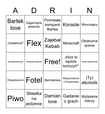 Adrian BINGO Card