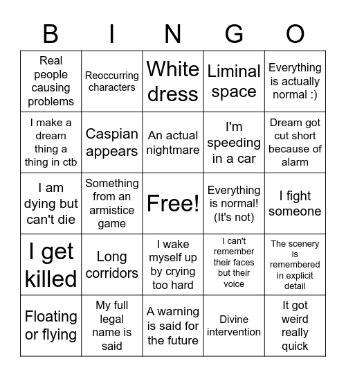 Dorky Drawer Dream Bingo Card