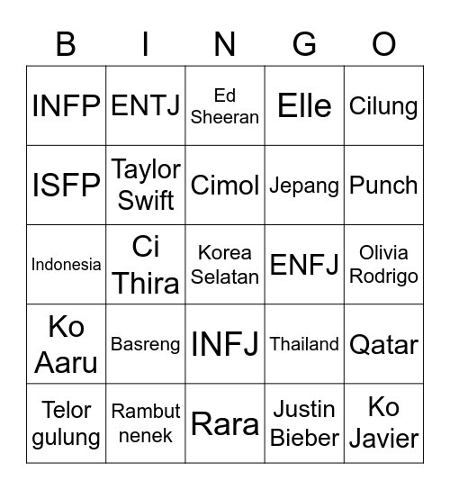Kielle Adelaide Marjorie Bingo Card
