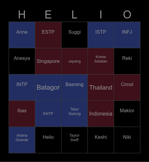 Helio Mitchell Bingo Card